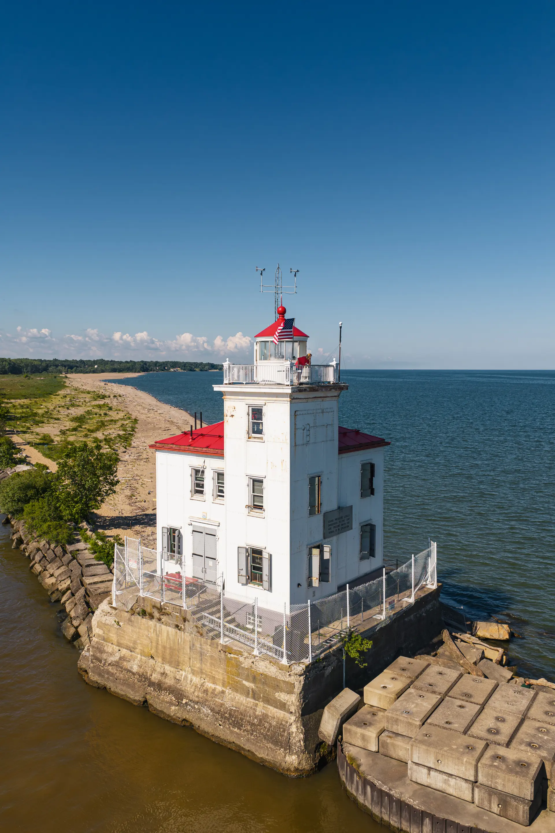 aerial shot of Fairport Harbor Lighthouse