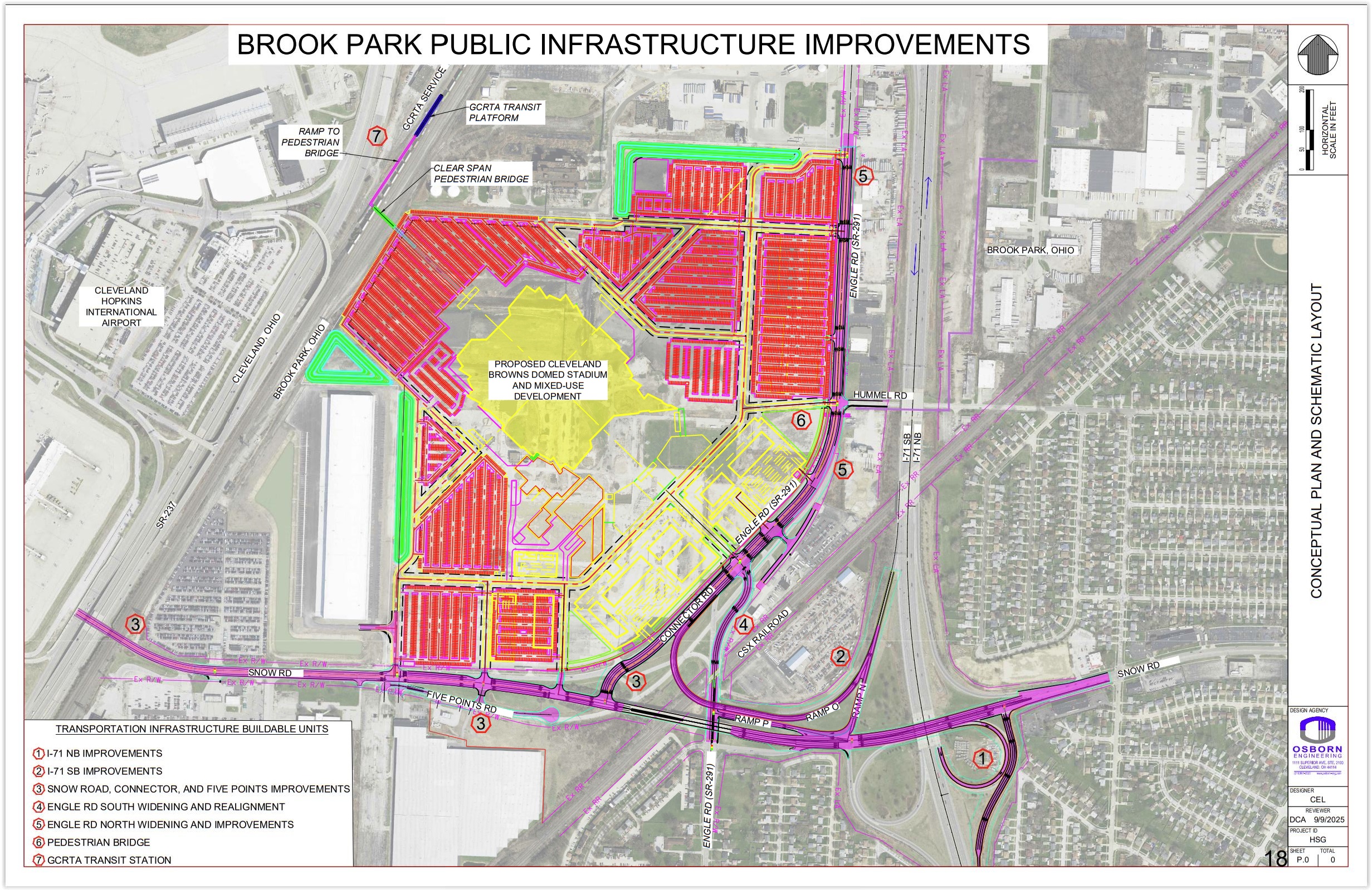 This expandable map date Sept. 9, 2025 shows all of the planned “buildable units” in the City of Brook Park’s “Public Infrastructure Improvements Project” to accommodate event traffic associated with the planned new Huntington Bank Field