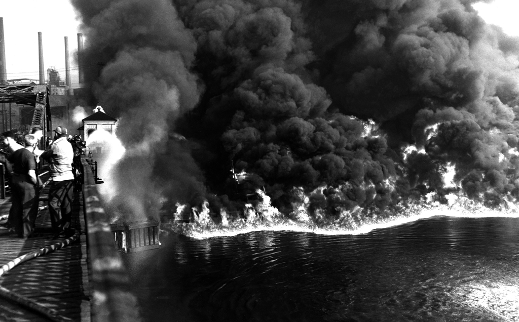 This photo of a 1952 river fire was misinterpreted by Time magazine as being from 1969. 