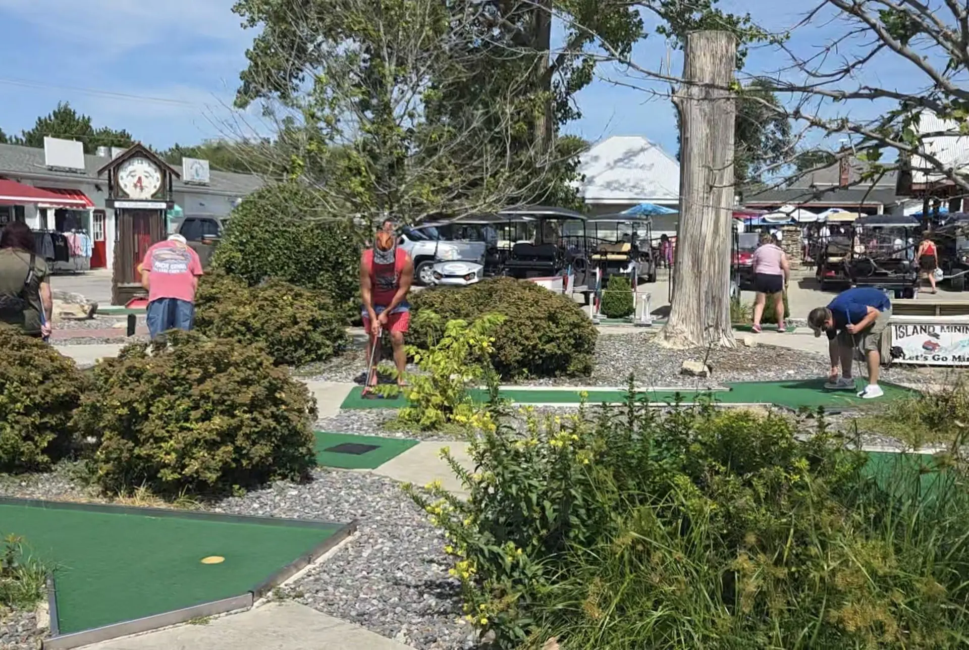 People playing mini-golf