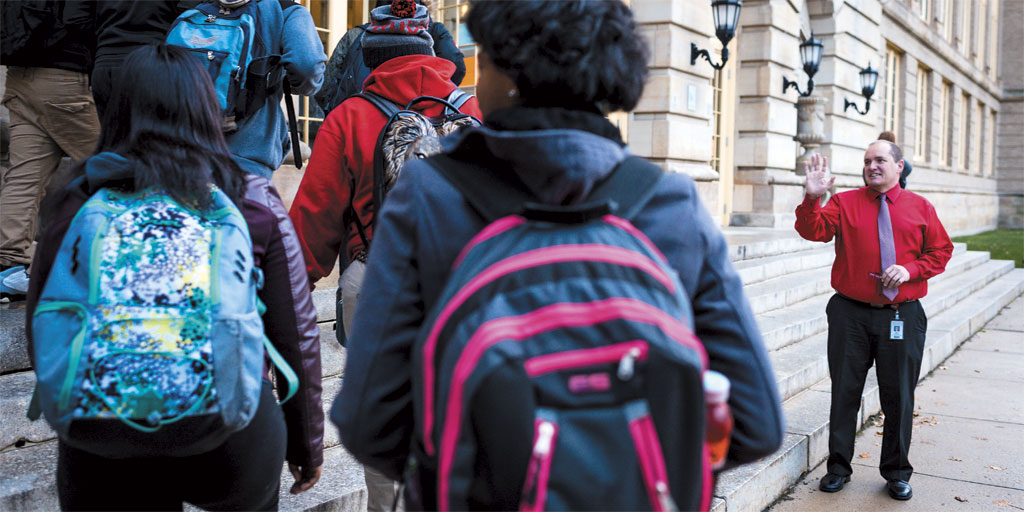 Eric Gordon welcomes students to John Hay High School Nov. 29, 2016. | PHOTOGRAPHED BY ANGELO MERENDINO