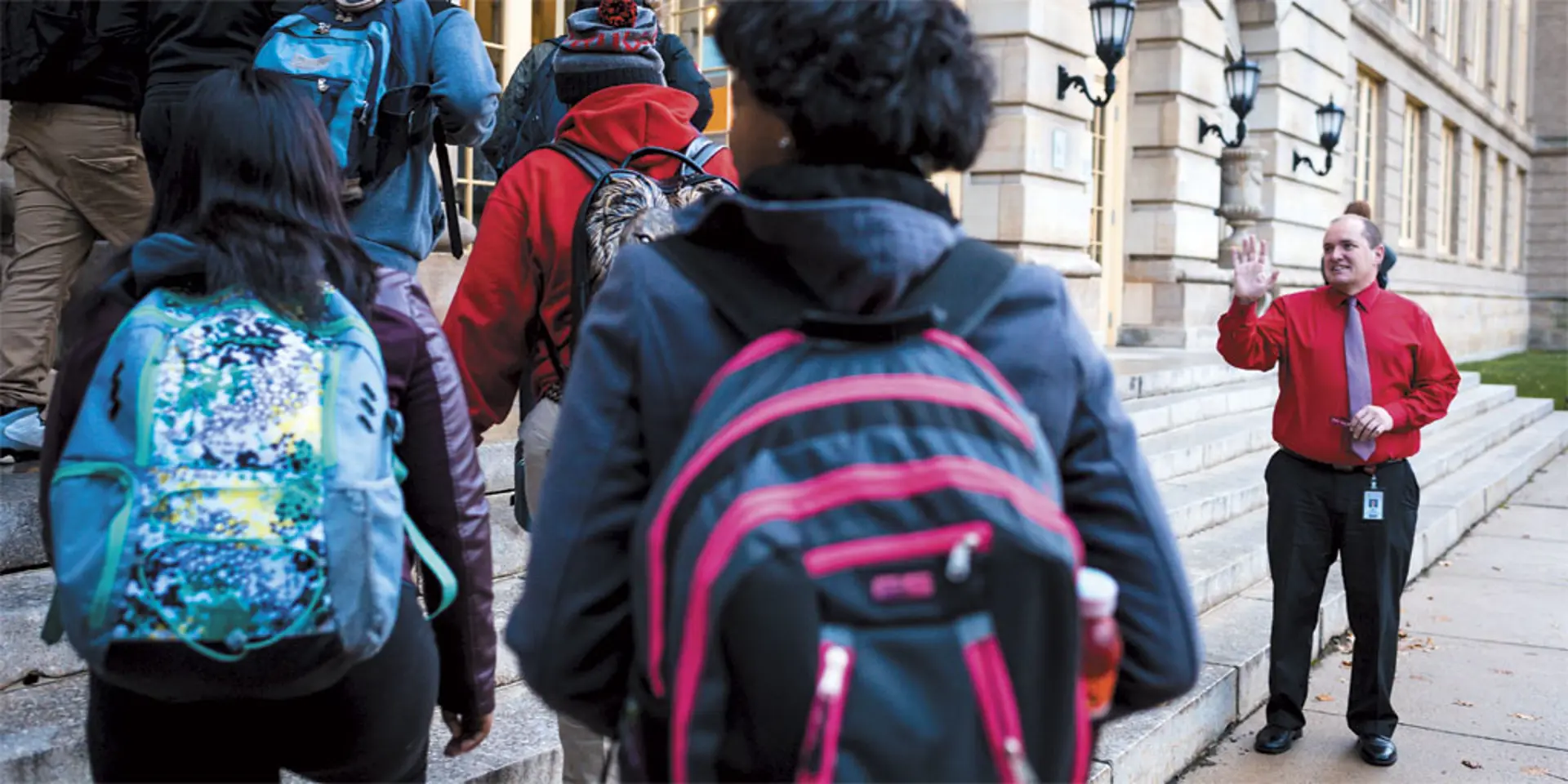Eric Gordon welcomes students to John Hay High School Nov. 29, 2016. | PHOTOGRAPHED BY ANGELO MERENDINO