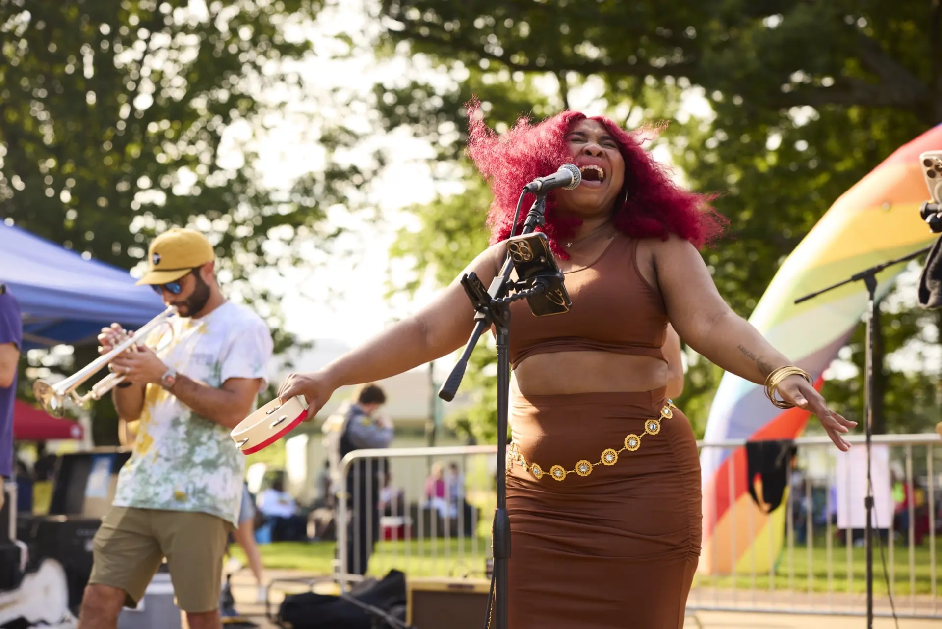 Musicians singing at a festival