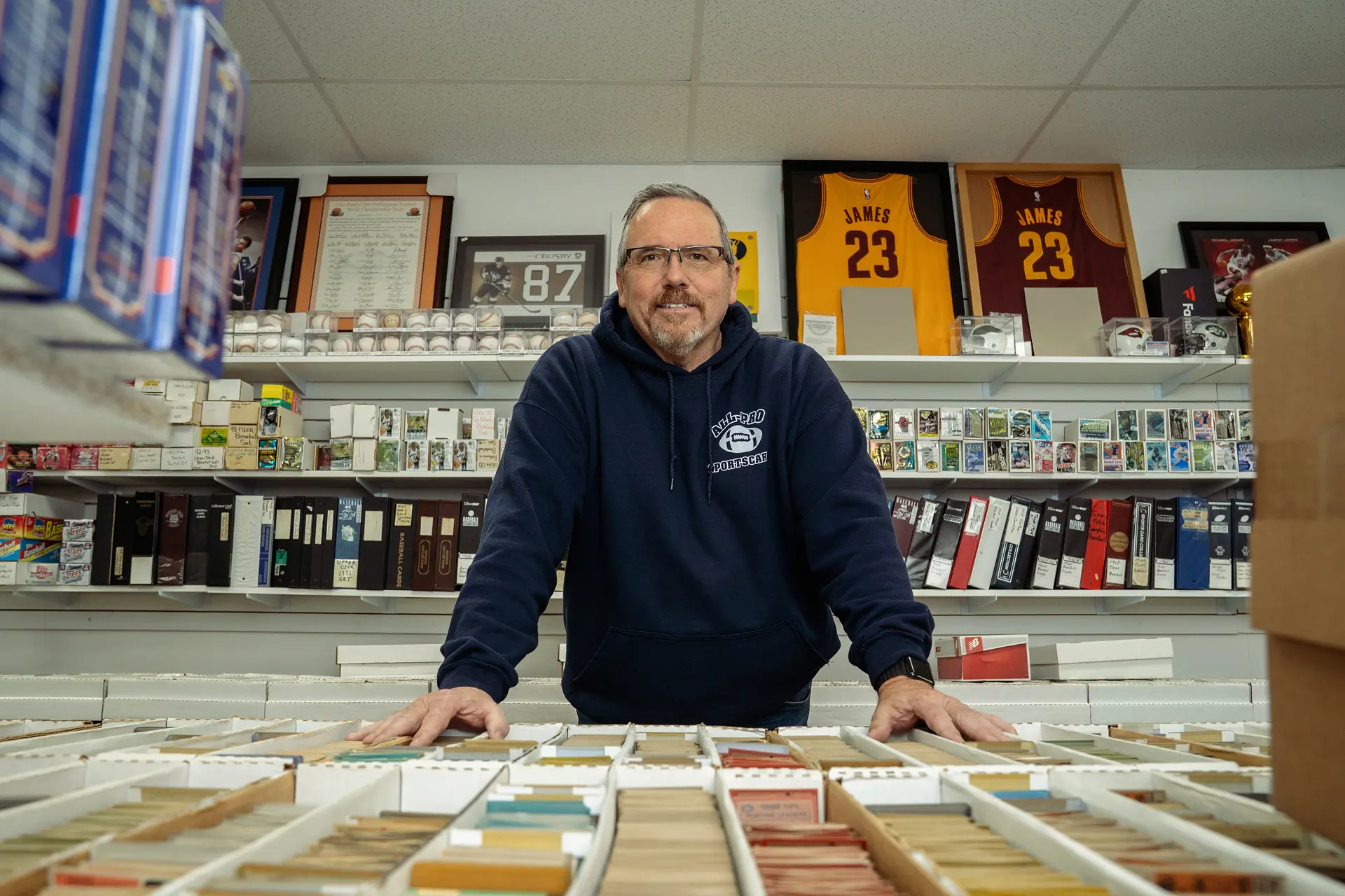 Rich Rinella inside All-Pro Sportscards in Cuyahoga Falls