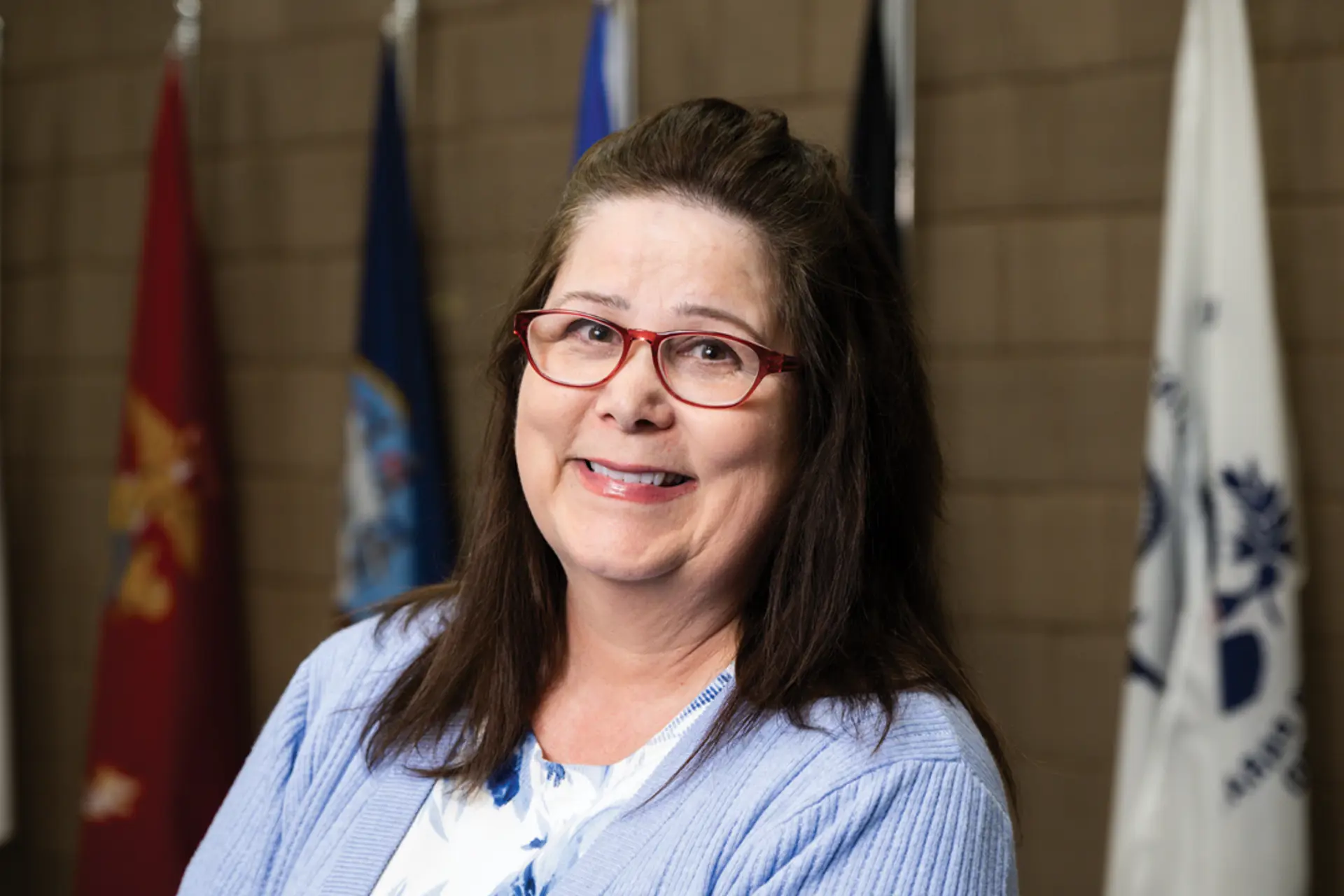 a woman smiling