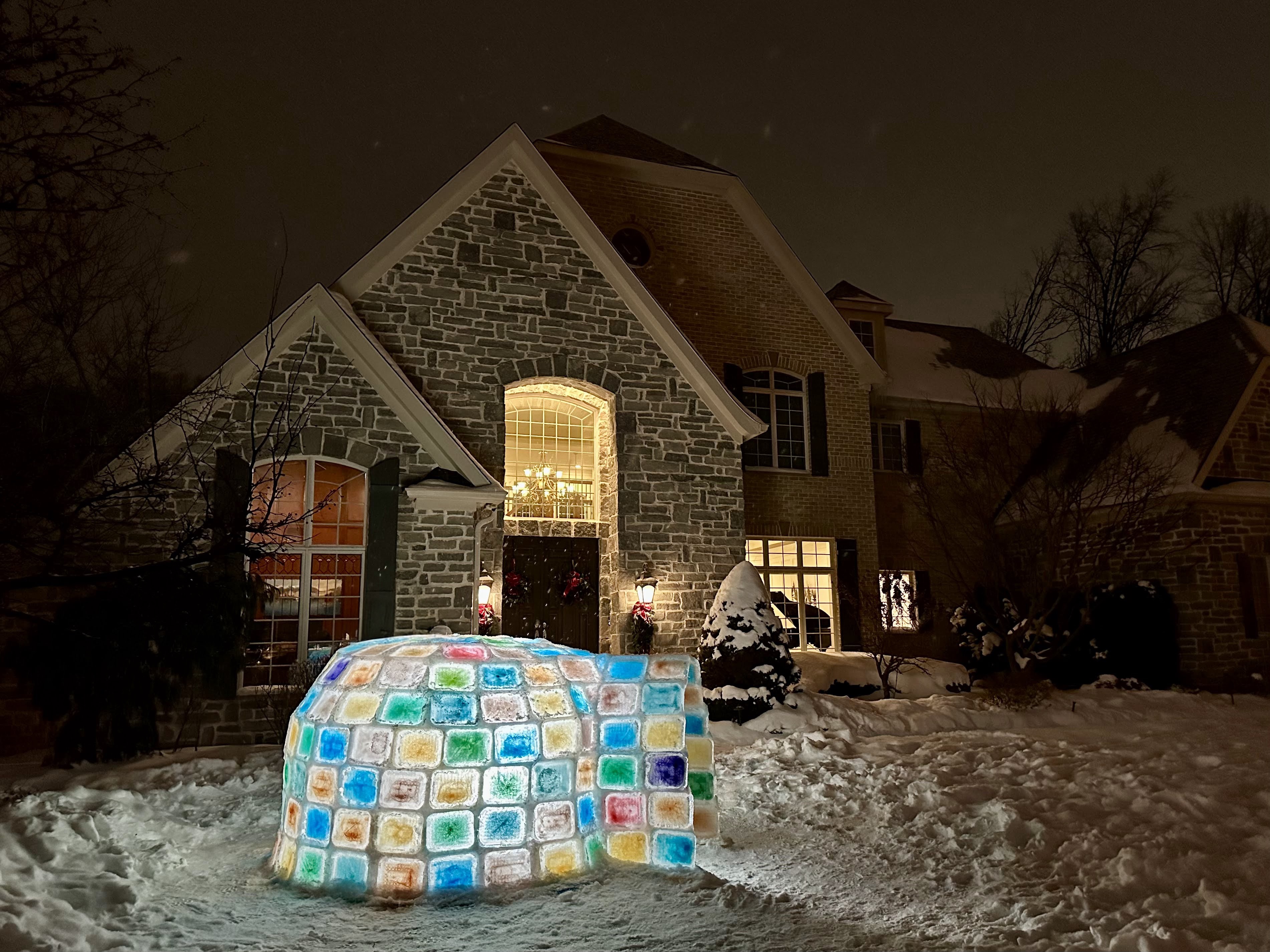 How One Westlake Family Built a Colorful Winter Igloo