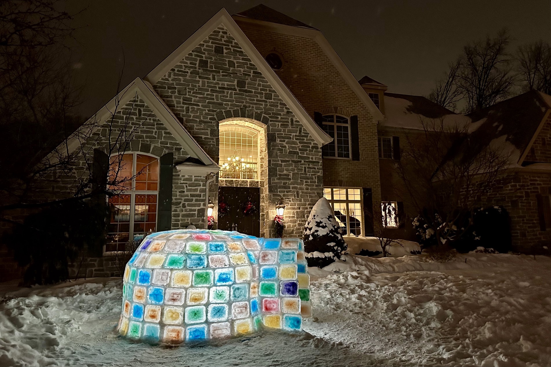 How One Westlake Family Built a Colorful Winter Igloo