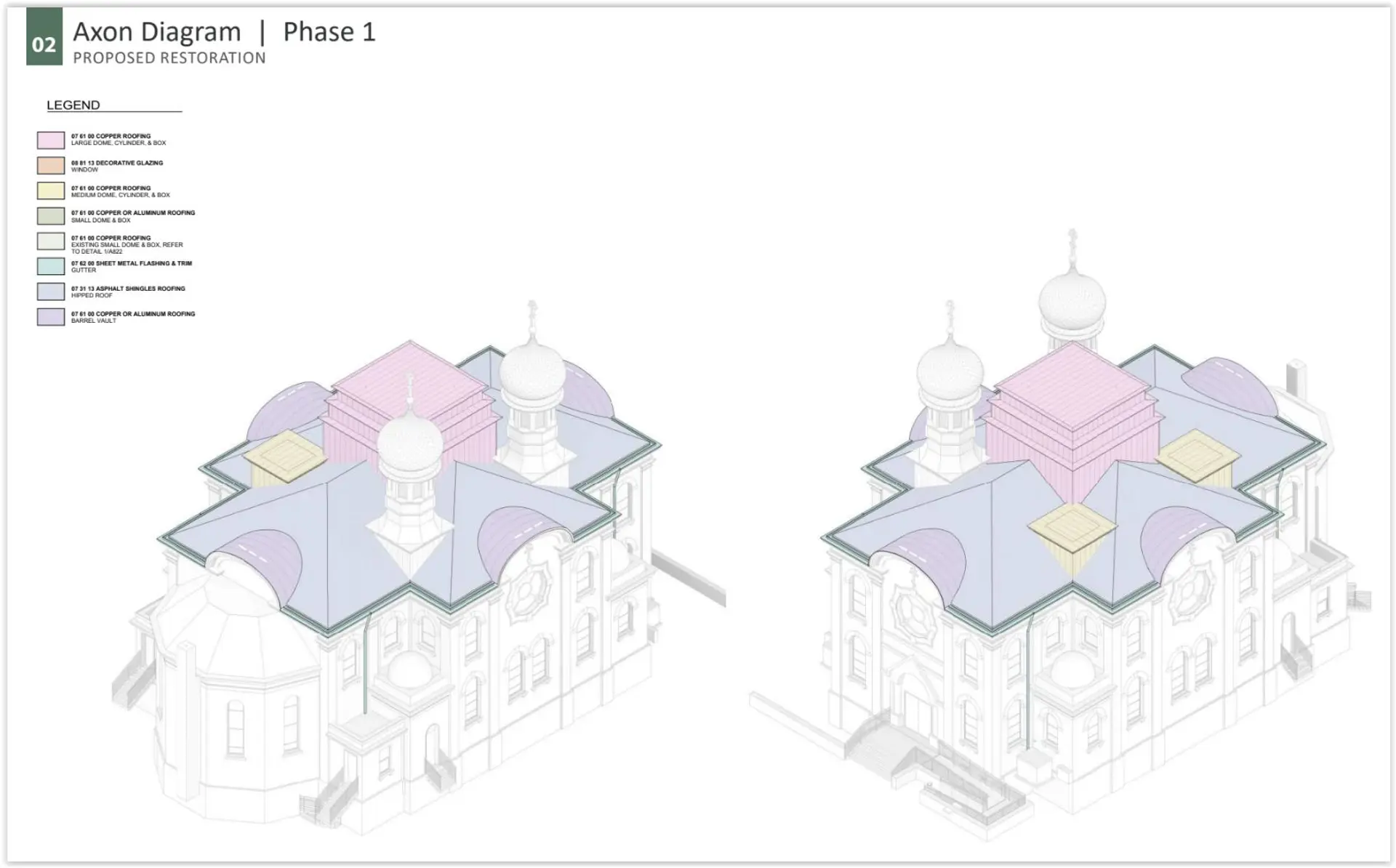 Details of the proposed phase one of rebuilding, with opposite sides of the cathedral shown here. 