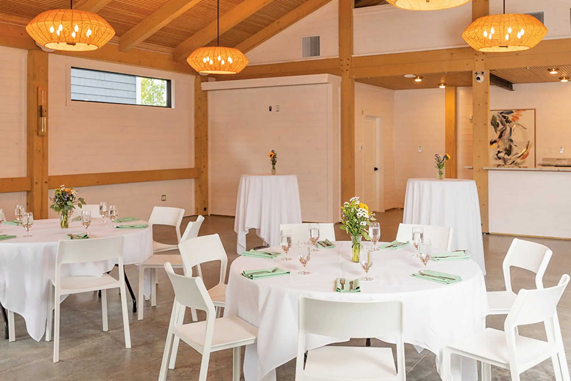 tables set up in a gathering space