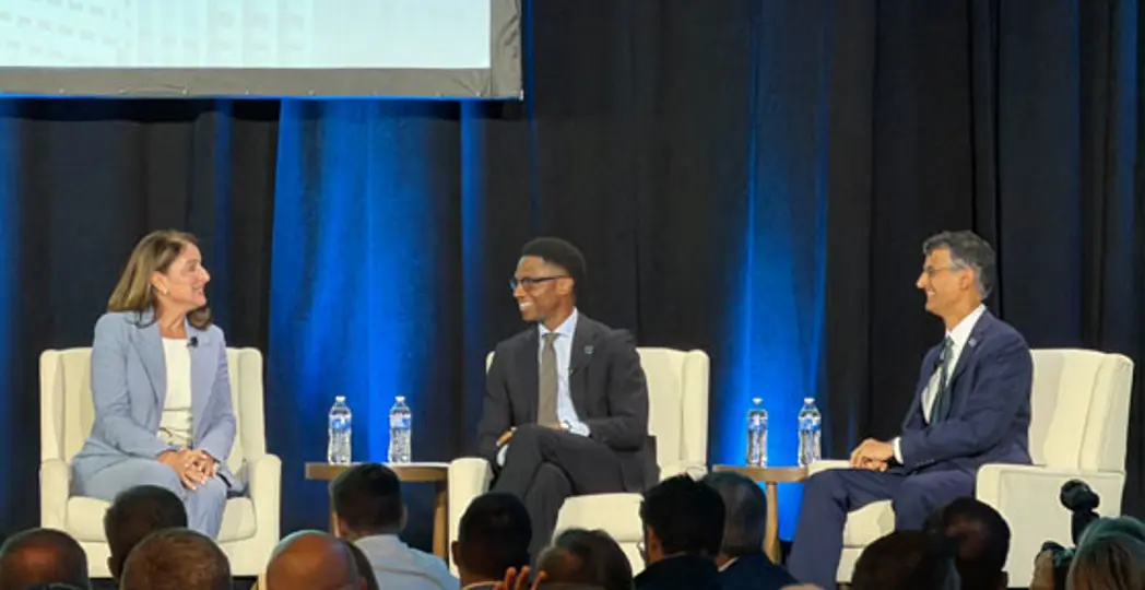 Mayor Justin Bibb and Baiju Shah take part in a panel discussion. | Photographed by Dillon Stewart