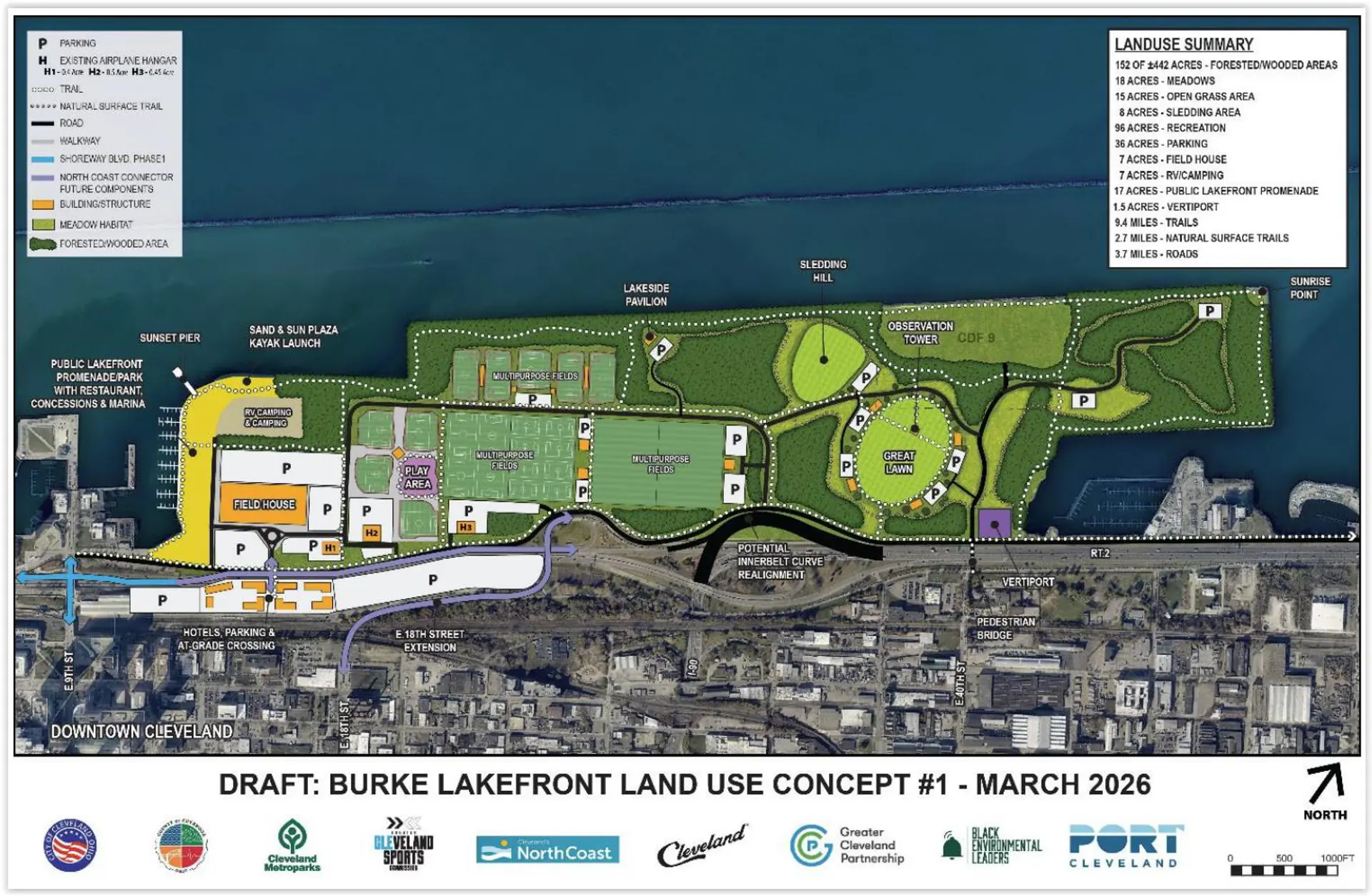 Design option 1 for the redevelopment of Burke Lakefront Airport.