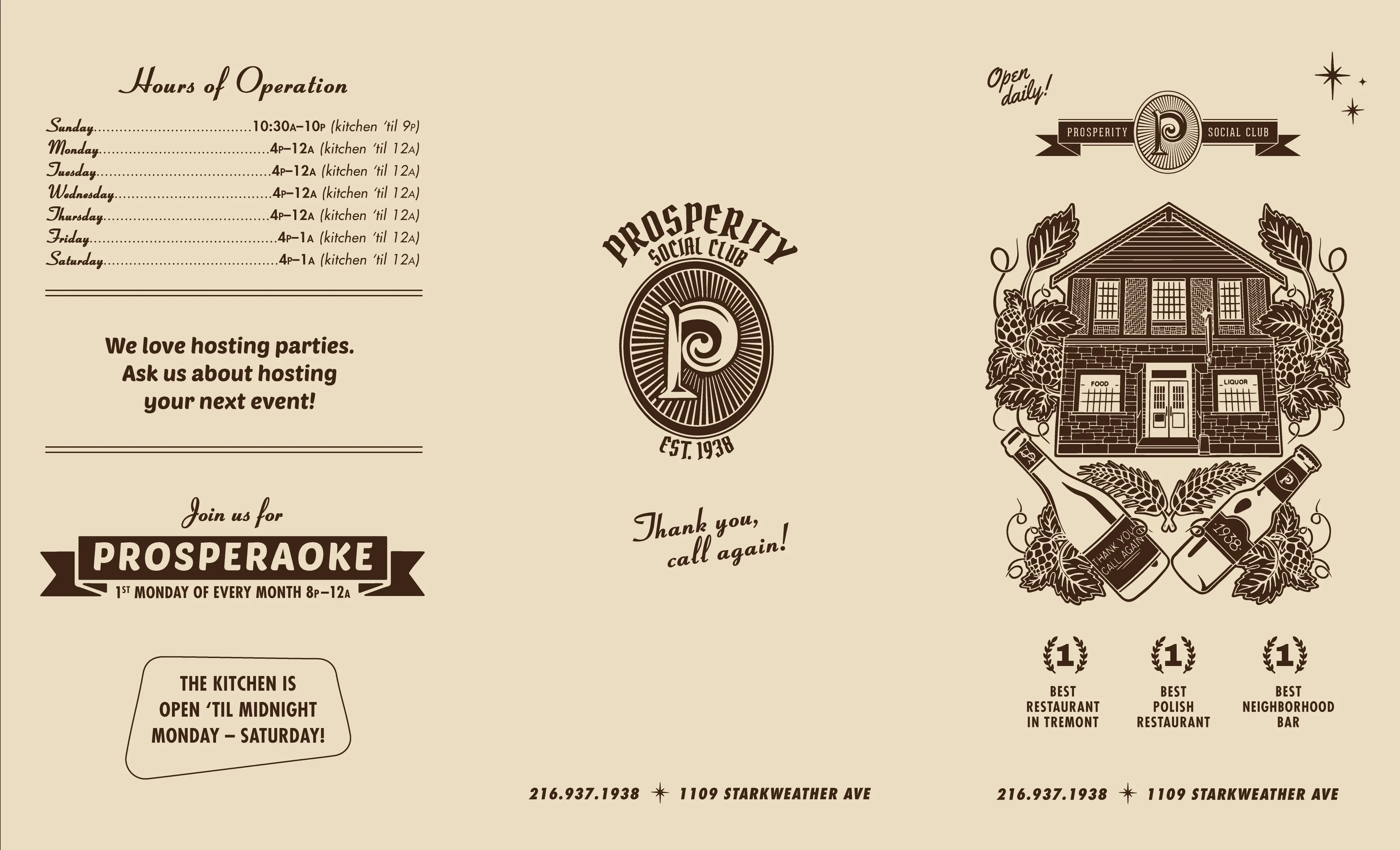 Prosperity Social Club Menu |