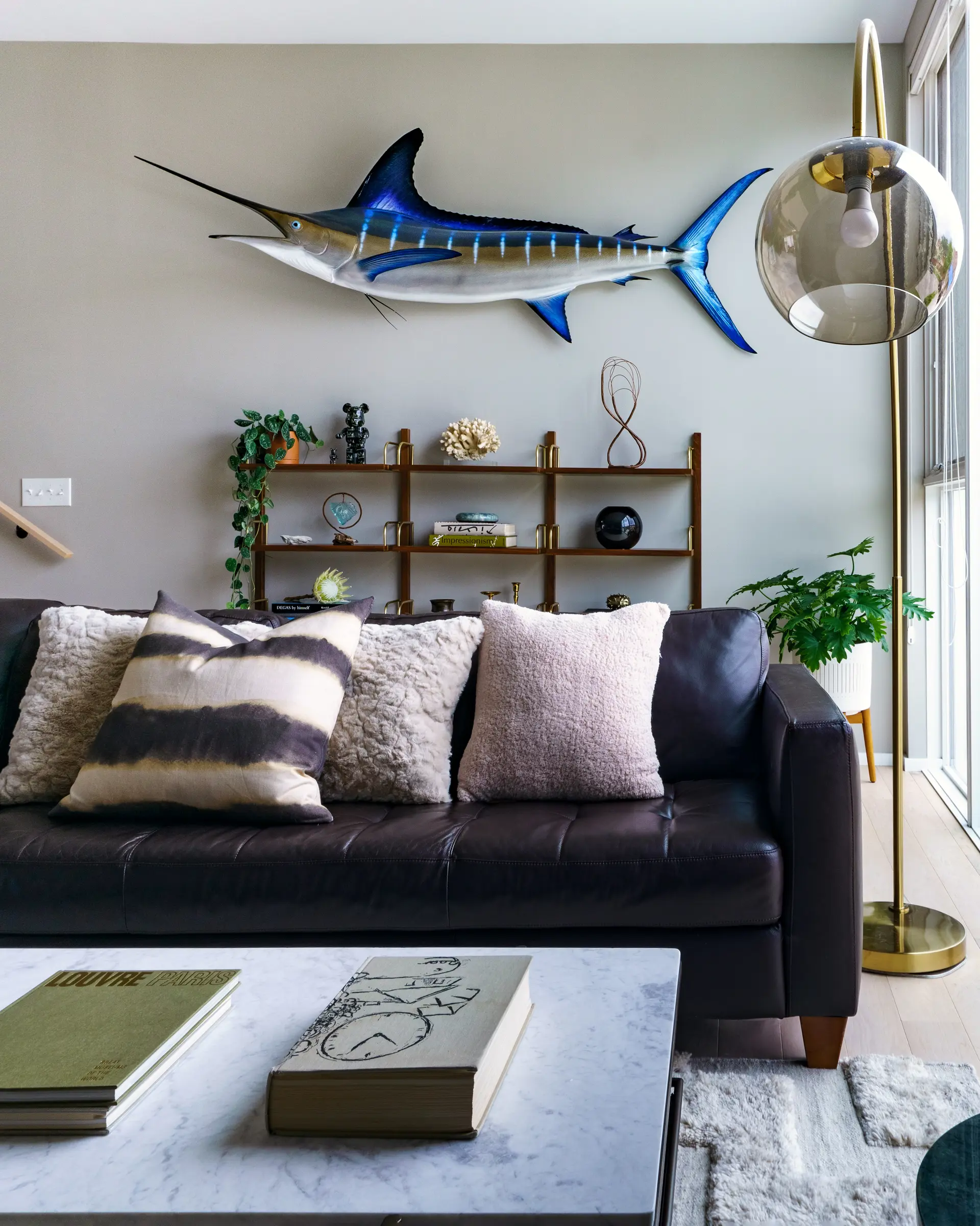 fish statue in living room
