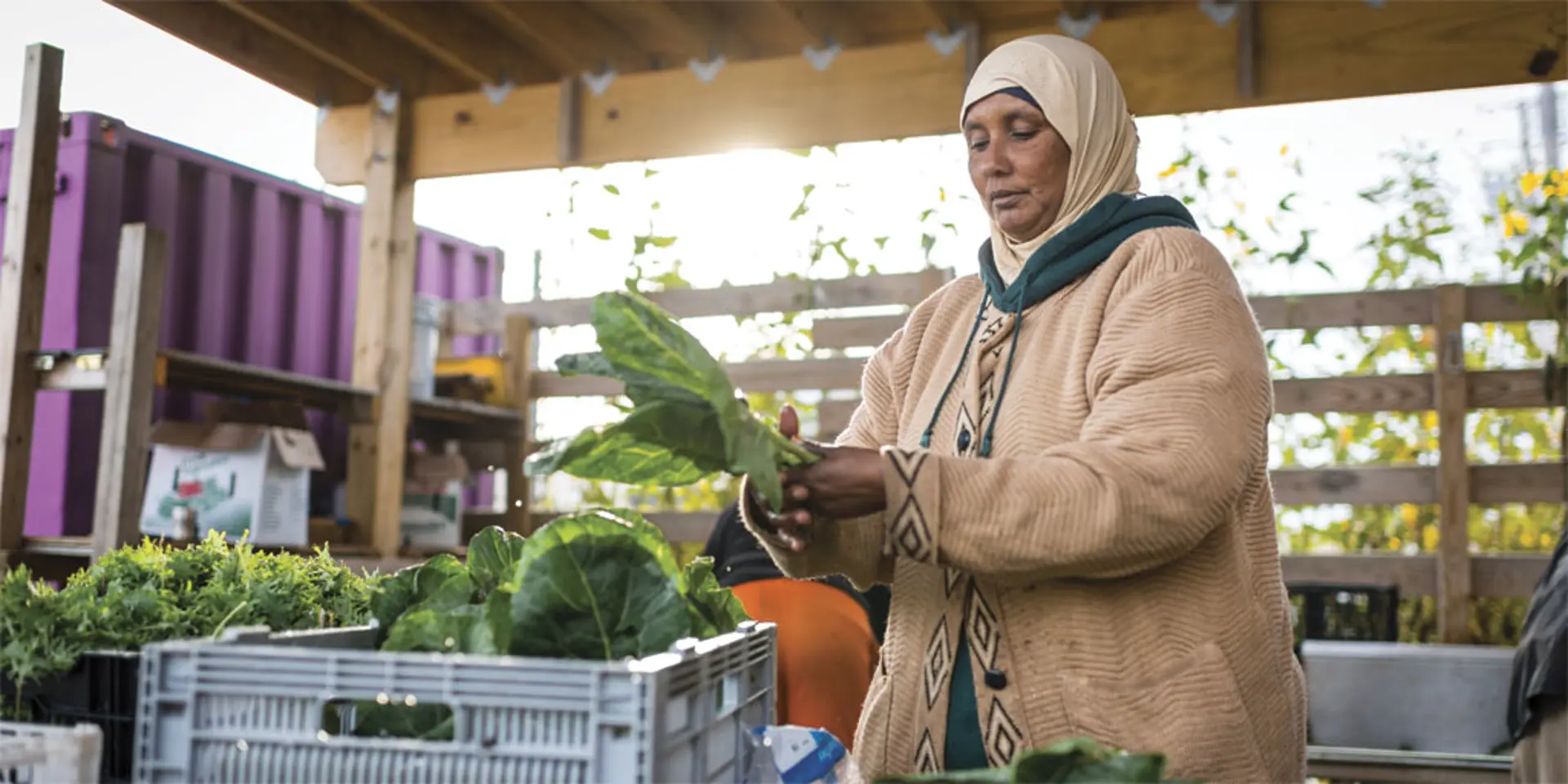 Amina Muse, a refugee from Somalia, works seasonally at the Ohio City Farm to support her children. | PHOTOGRAPHED BY ANGELO MERENDINO