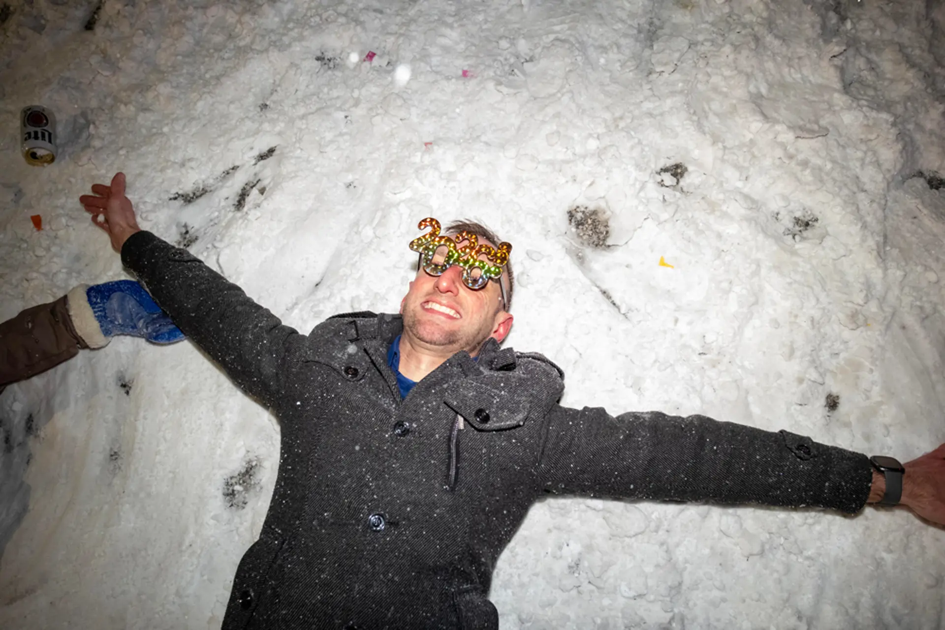 Snow angels as a pierogi drops in Parma at midnight on New Year’s Eve