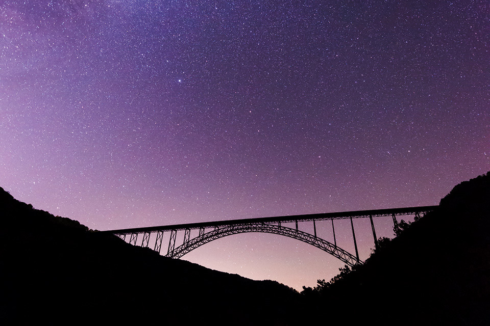 Night sky at New River Gorge National Park and Preserve in Fayetteville, West Virginia (photo by Matt Shiffler)
