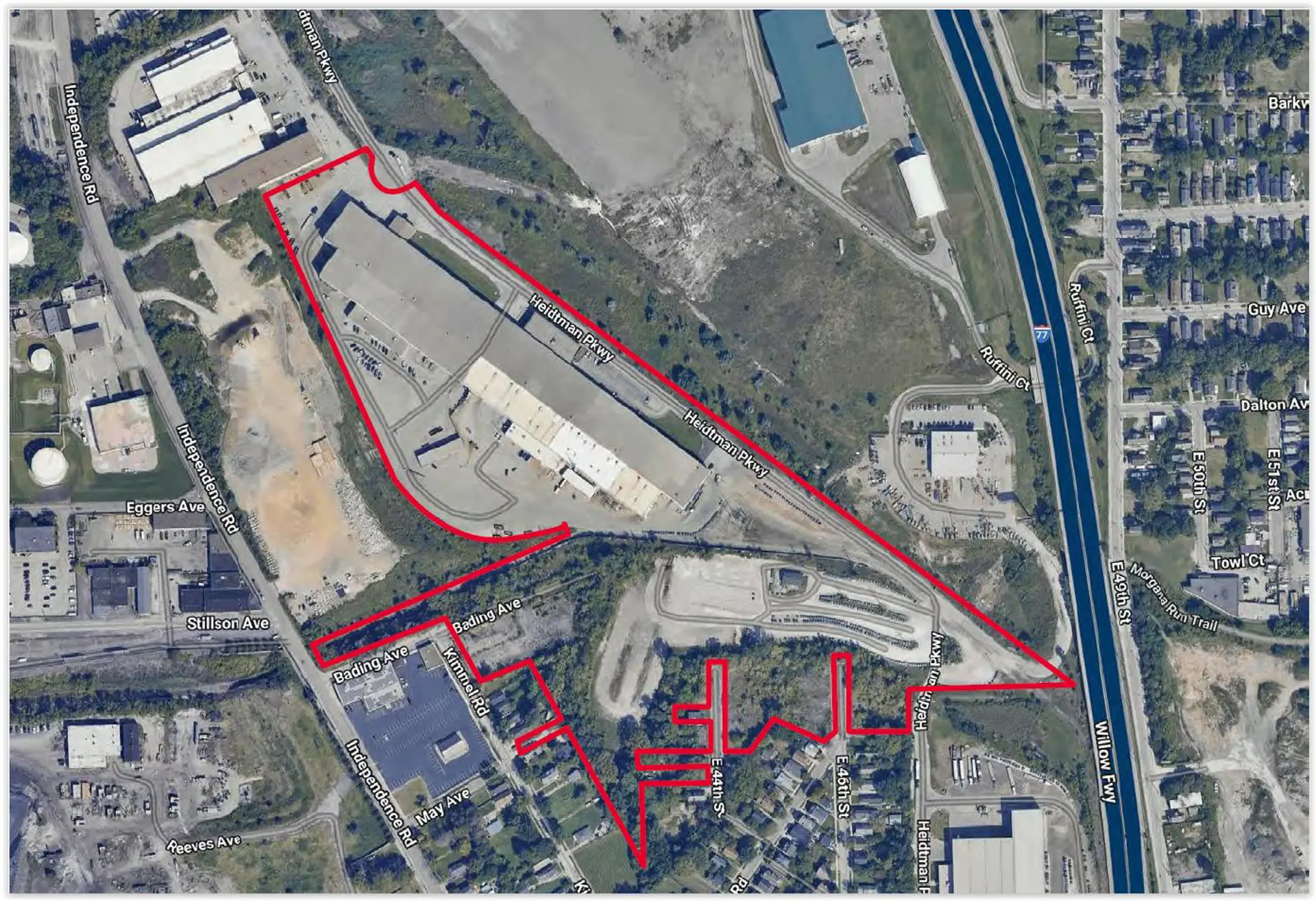 The former Heidtman Steel property is located just west of Interstate 77 south of Downtown Cleveland. 