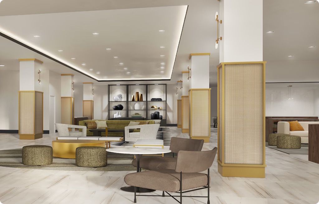 Planned interior renovations for the AC Hotel’s lobby will provide a mix of contemporary and classic design features.