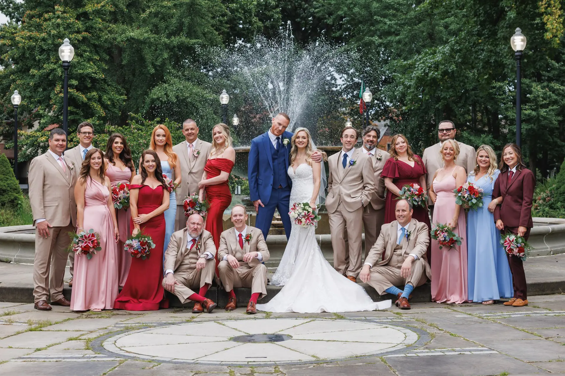 Stephanie's bridal party and Mike's groomswoman were free to choose their own attire in either burgundy, dusty rose or dusty blue. | PHOTOGRAPHED BY GENEVIEVE NISLY PHOTO