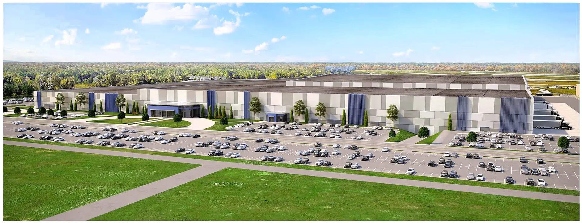 A rendering of the I-X Center redeveloped entirely for manufacturing and warehousing.