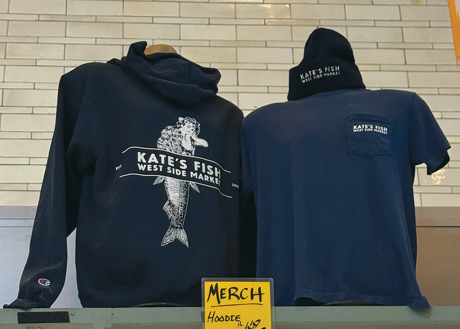 hoodie, hat and T-shirt from Kate's Fish