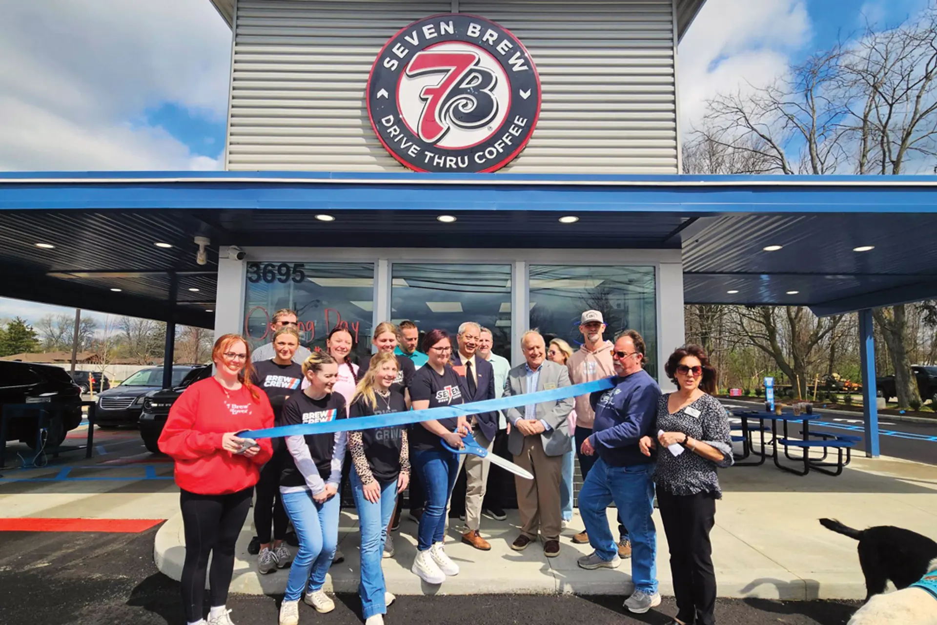 ribbon cutting at 7 Brew coffeeshop