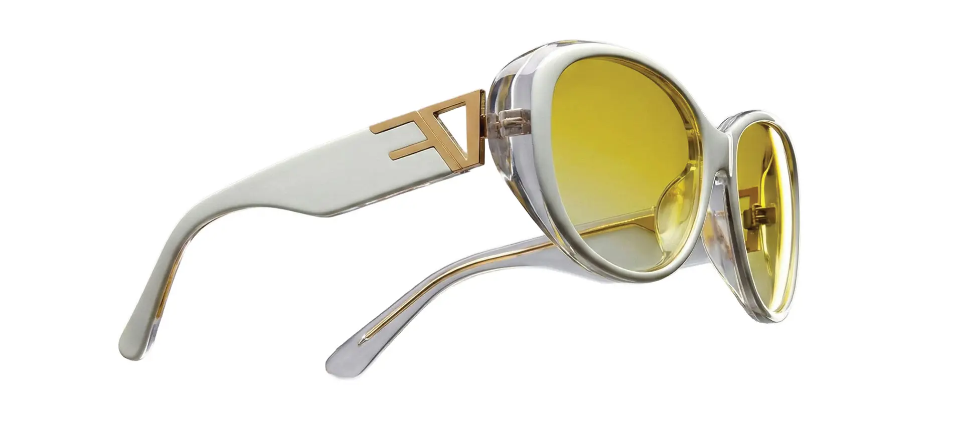 white sunglasses with yellow lenses