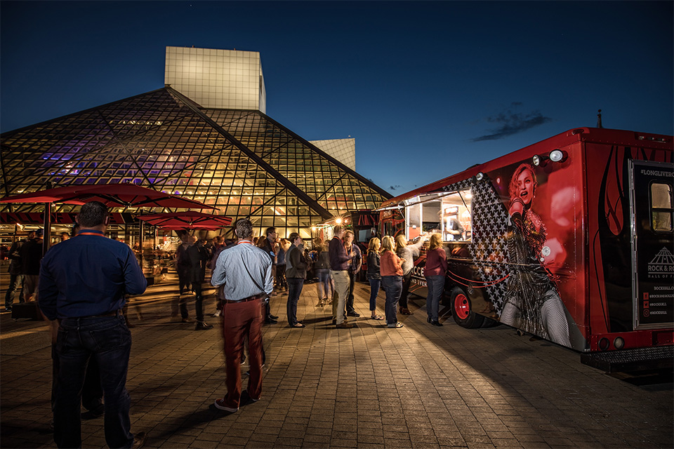 Exterior of Rock and Roll Hall of Fame in Cleveland during event (courtesy of Rock and Roll Hall of Fame)