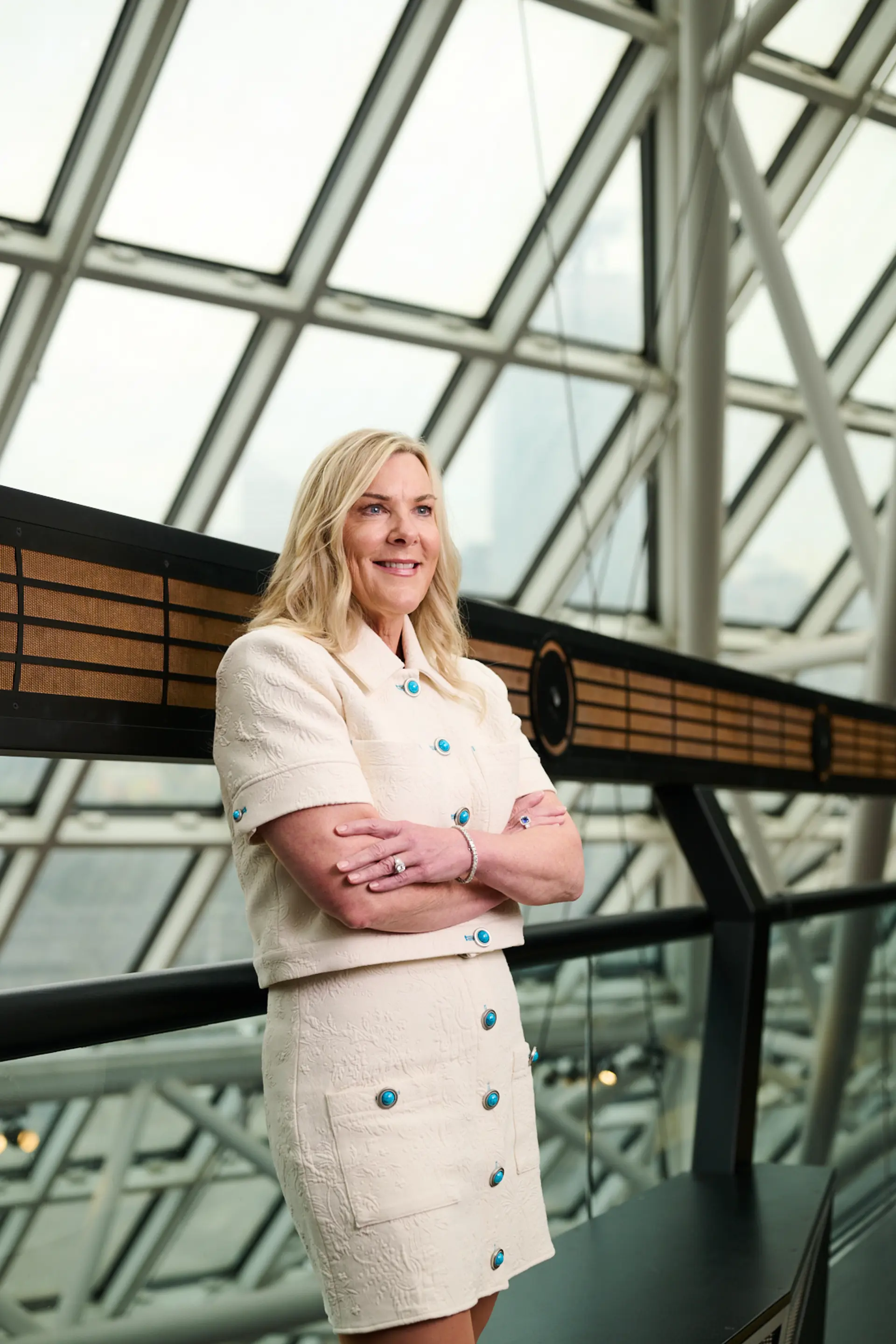 Woman posing in a museum.