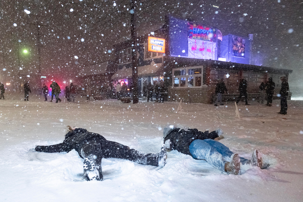 Snow angels as a pierogi drops in Parma at midnight on New Year’s Eve