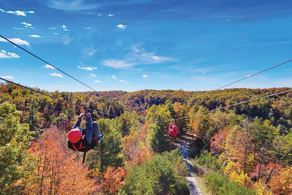 Zip lining at Red River Gorge Ziplines in Campton Kentucky (courtesy of Red River Gorge Ziplines) Zip lining at Red River Gorge Ziplines in Campton Kentucky (courtesy of Red River Gorge Ziplines)