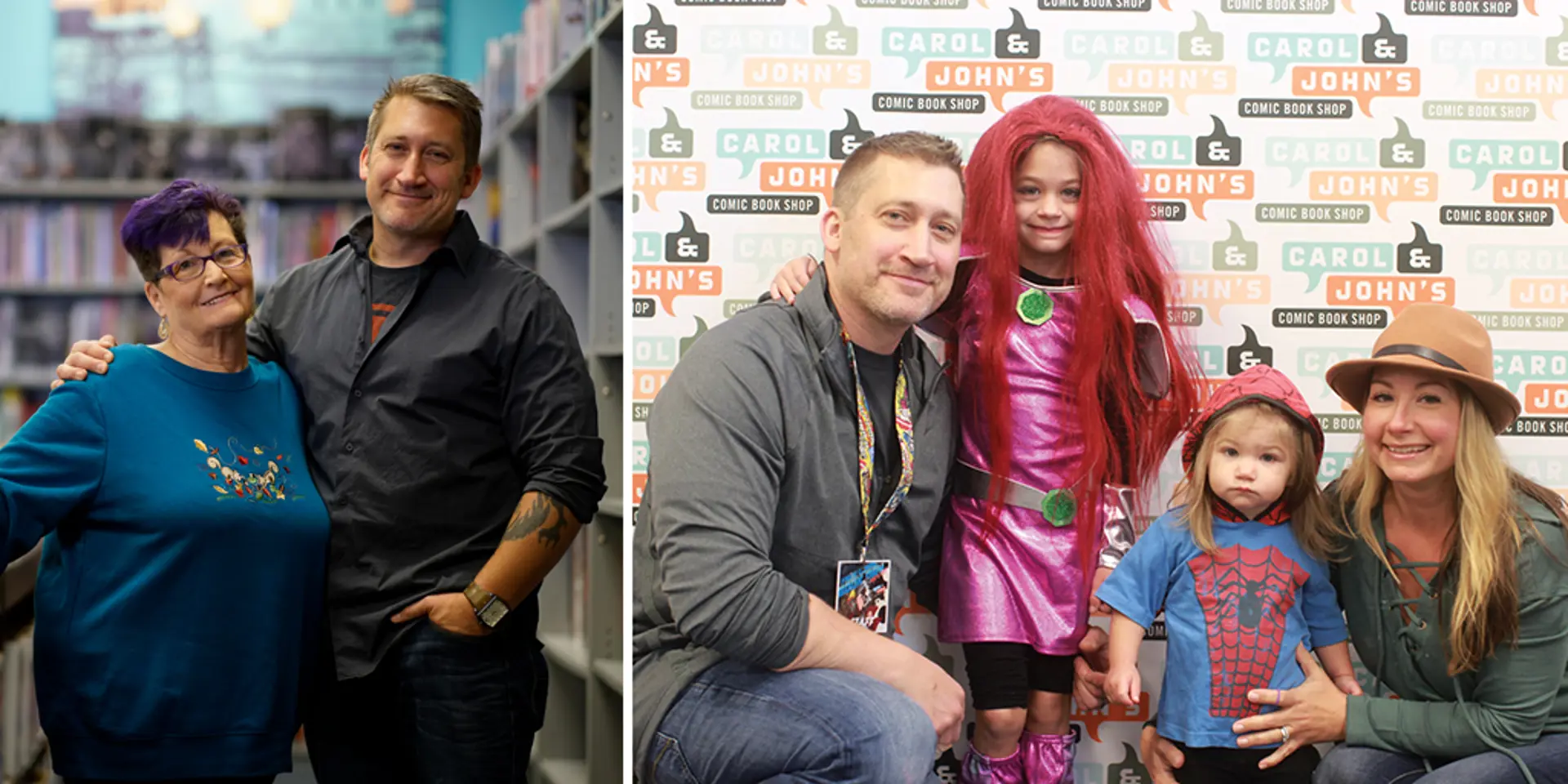 Mother-and-son team Carol Cazzarin and John Dudas (left) started the shop in 1990. John, Zoe, Luna and Apryl Dudas (right) during an event in 2017.