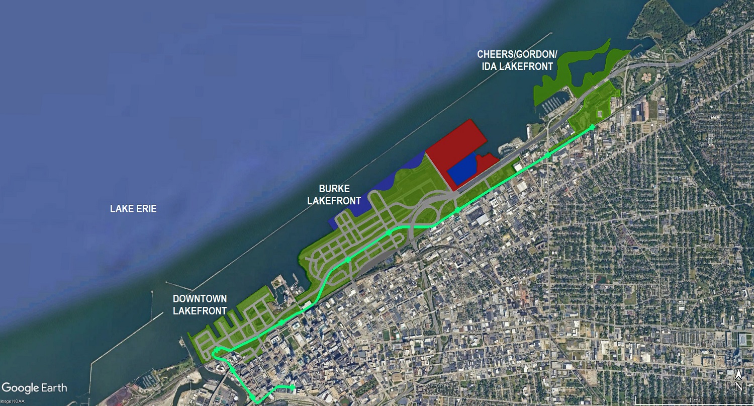 Five miles of Cleveland’s lakefront, from the Cuyahoga River to Doan Brook