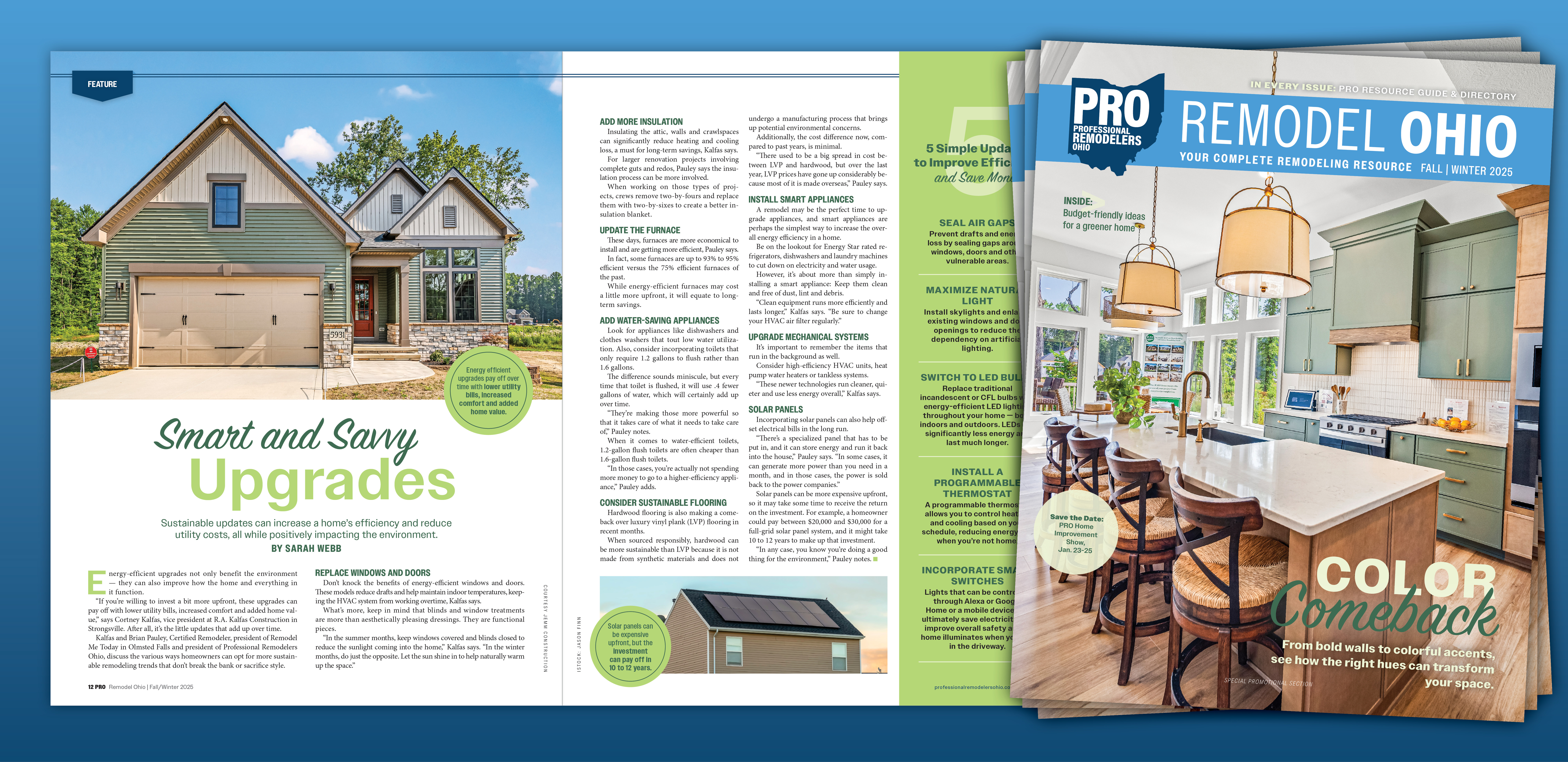 A spread and the cover from a recent issue of PRO Remodel Ohio Magazine