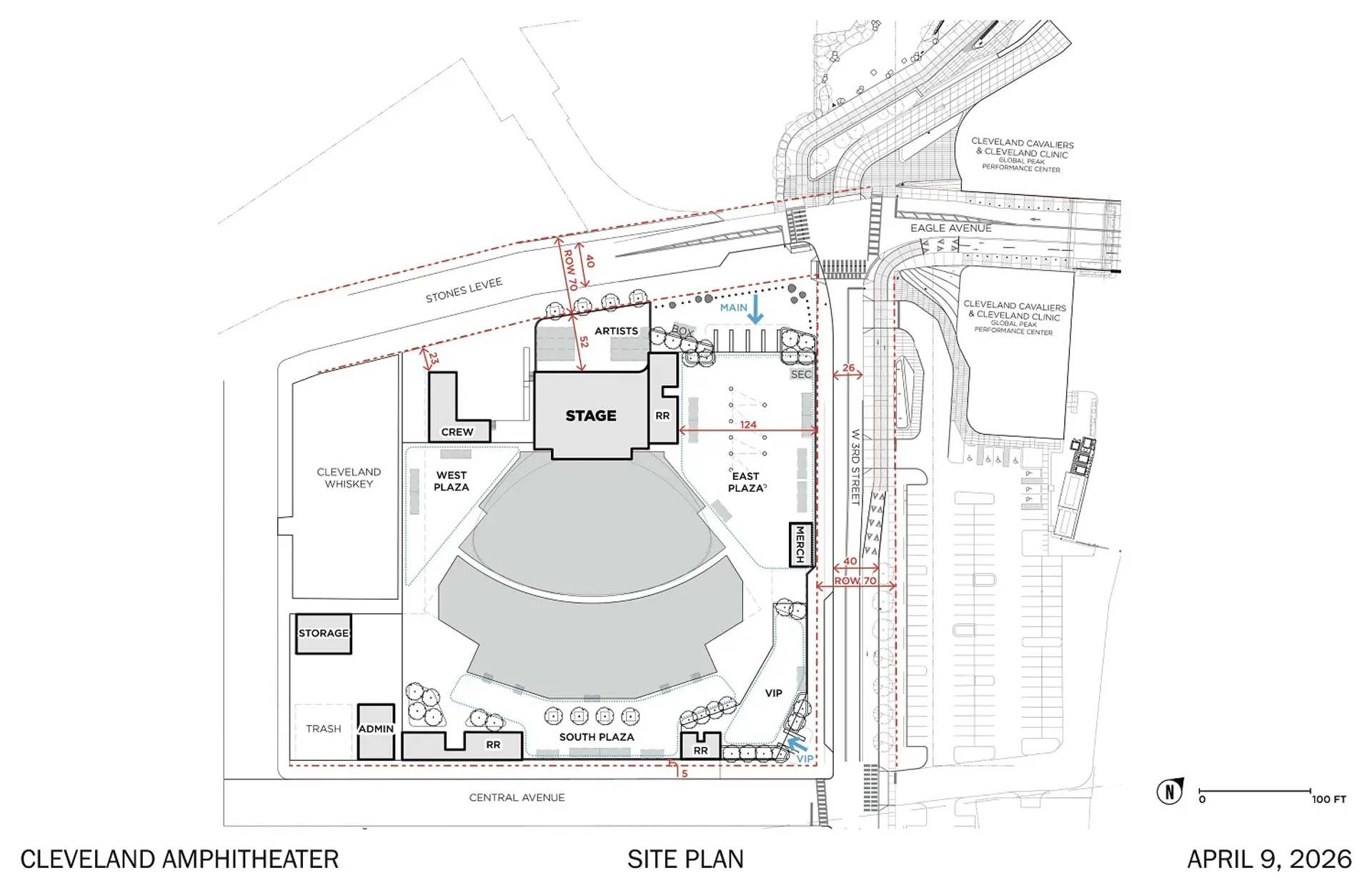 Bedrock, Riverfront Amphitheater,  Cleveland Clinic Global Peak Performance Center, Cleveland Whiskey Distillery