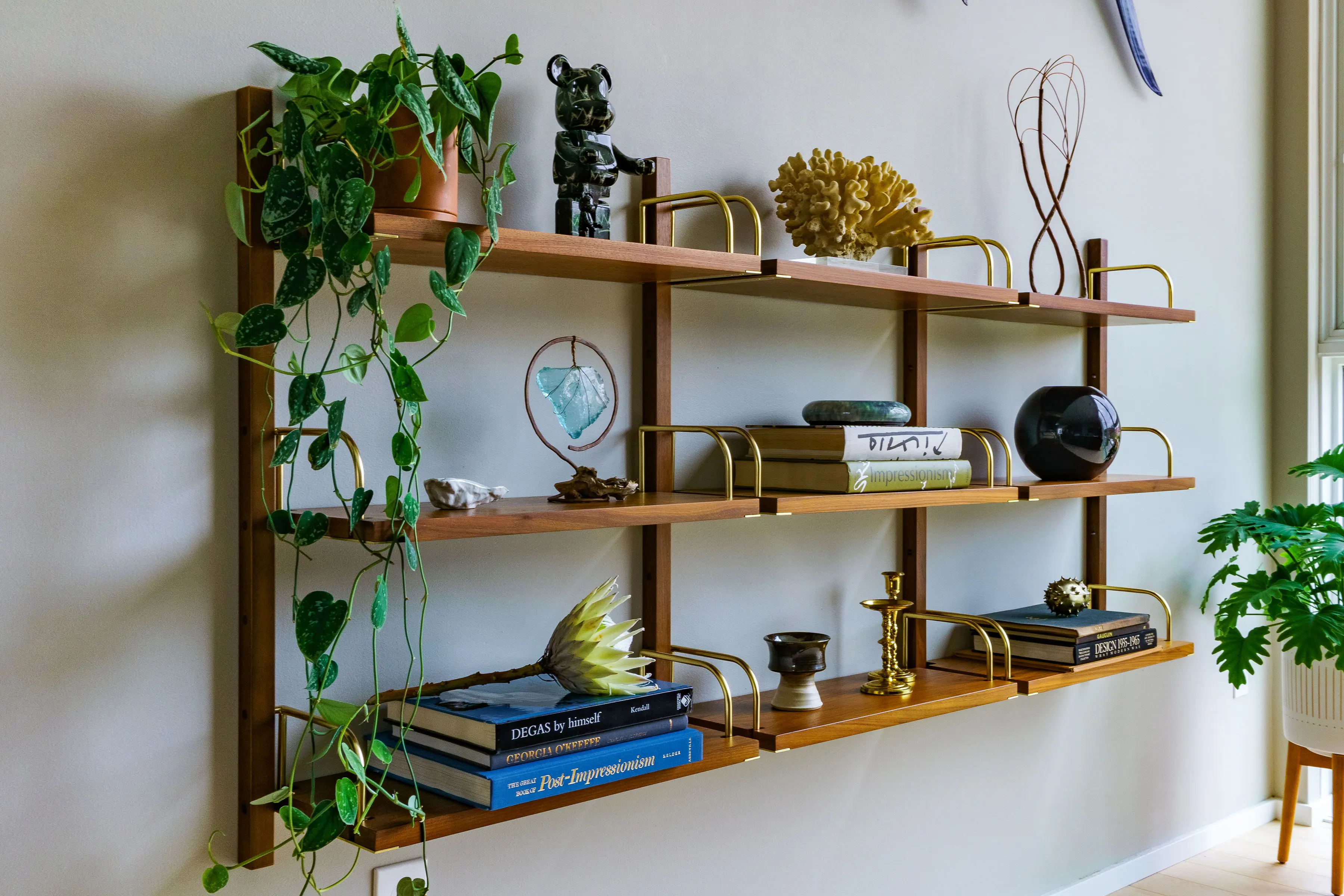shelf of memorabilia in living room