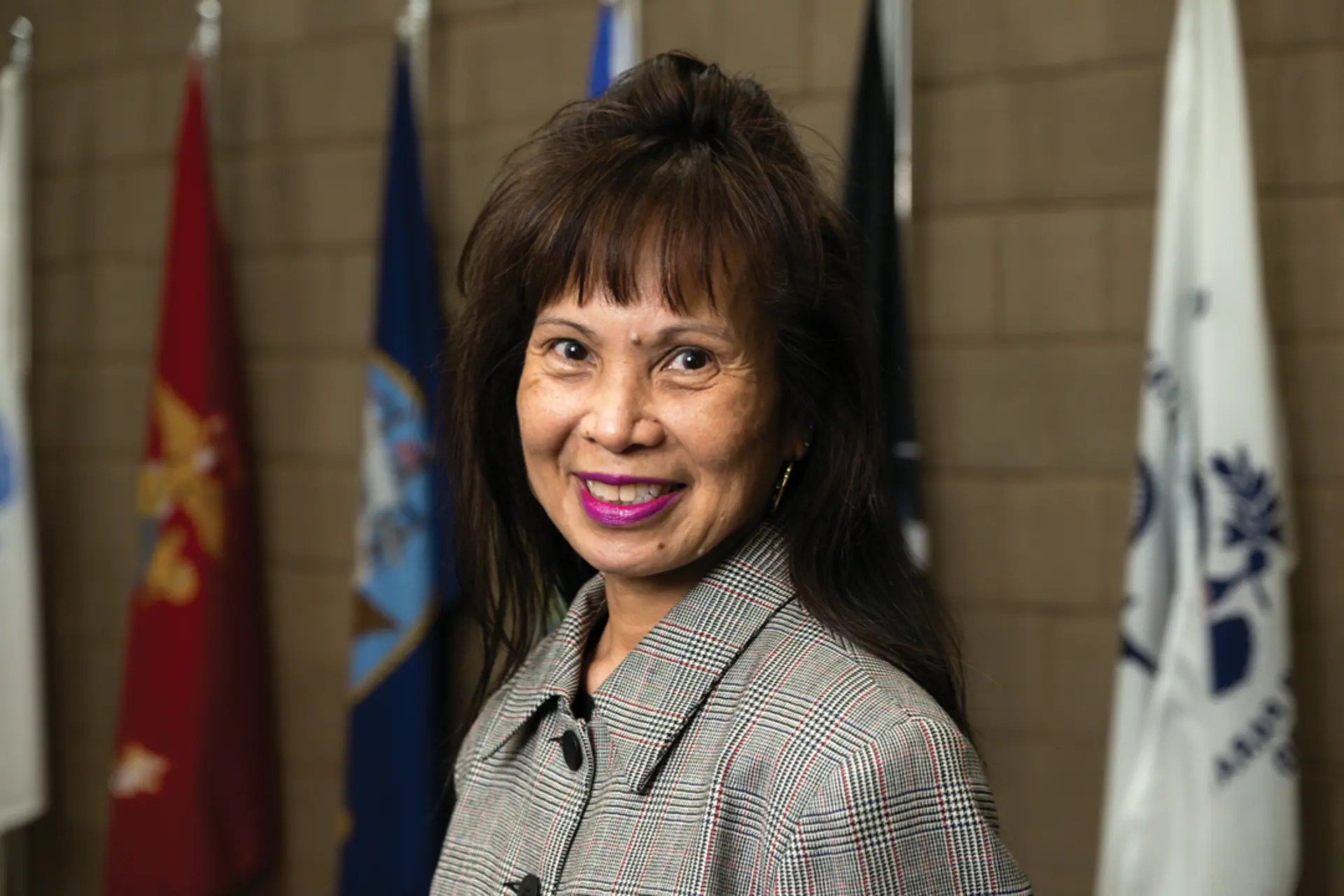 a woman smiling