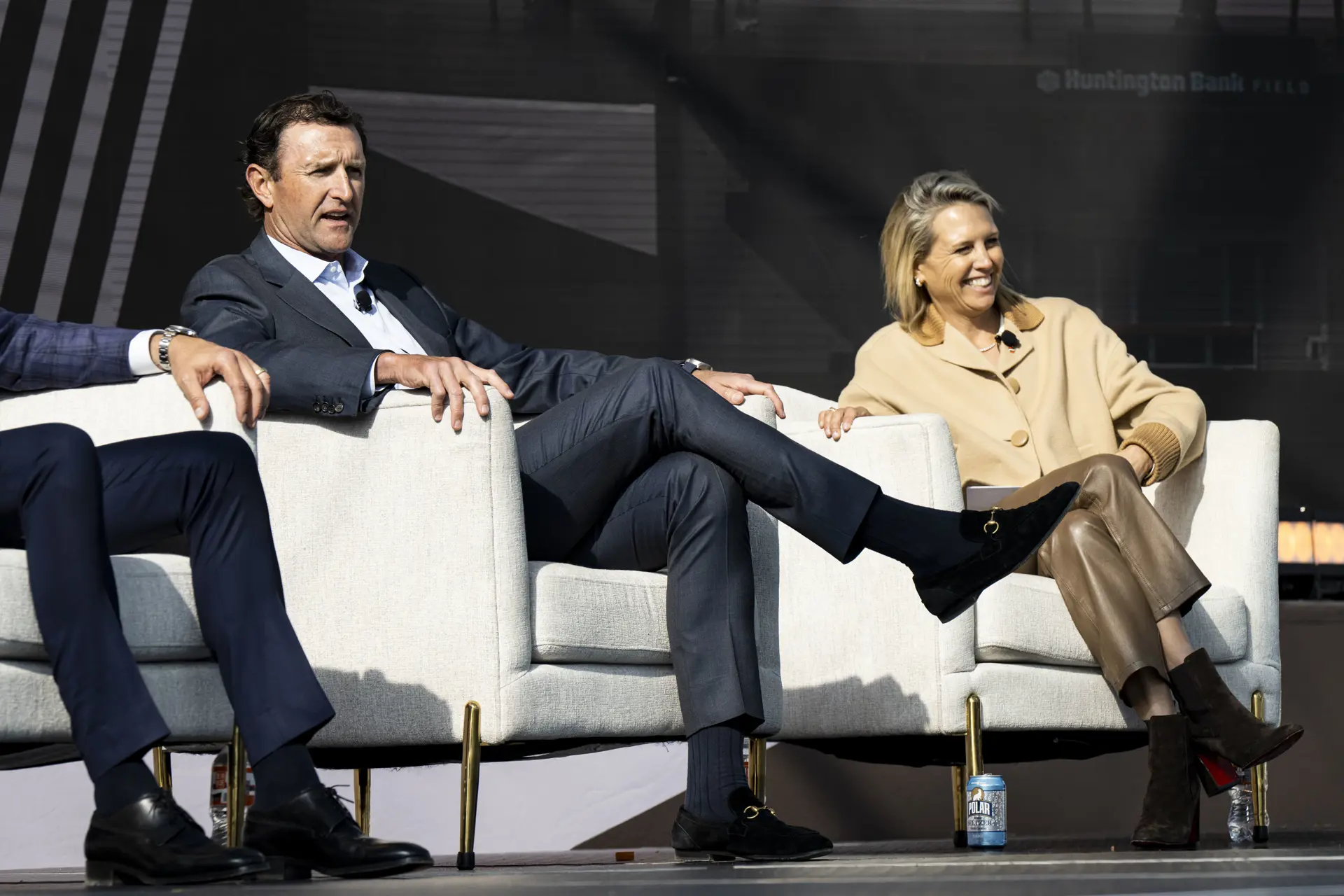 JW Johnson and Whitney Haslam Johnson speak at a panel event. | Haslam Sports Group