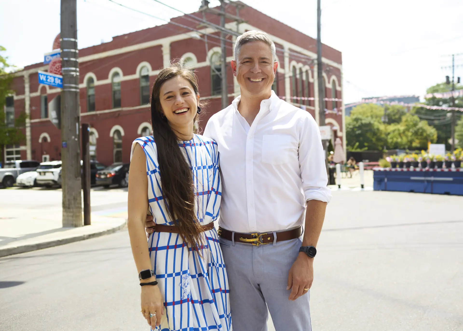 Marika Shioiri-Clark and Graham Veysey in front of the firehouse in Hingetown