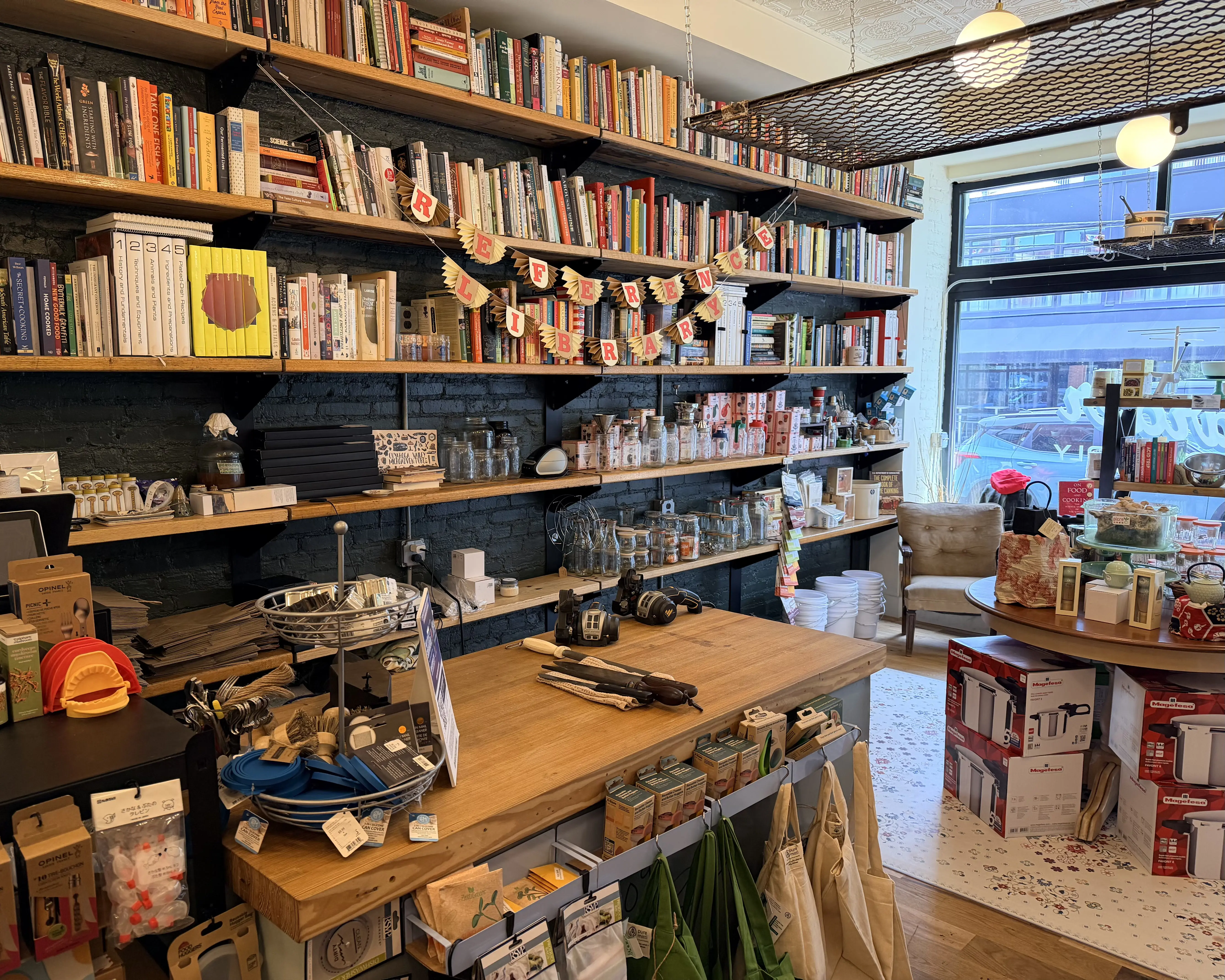 shelves of cookbooks