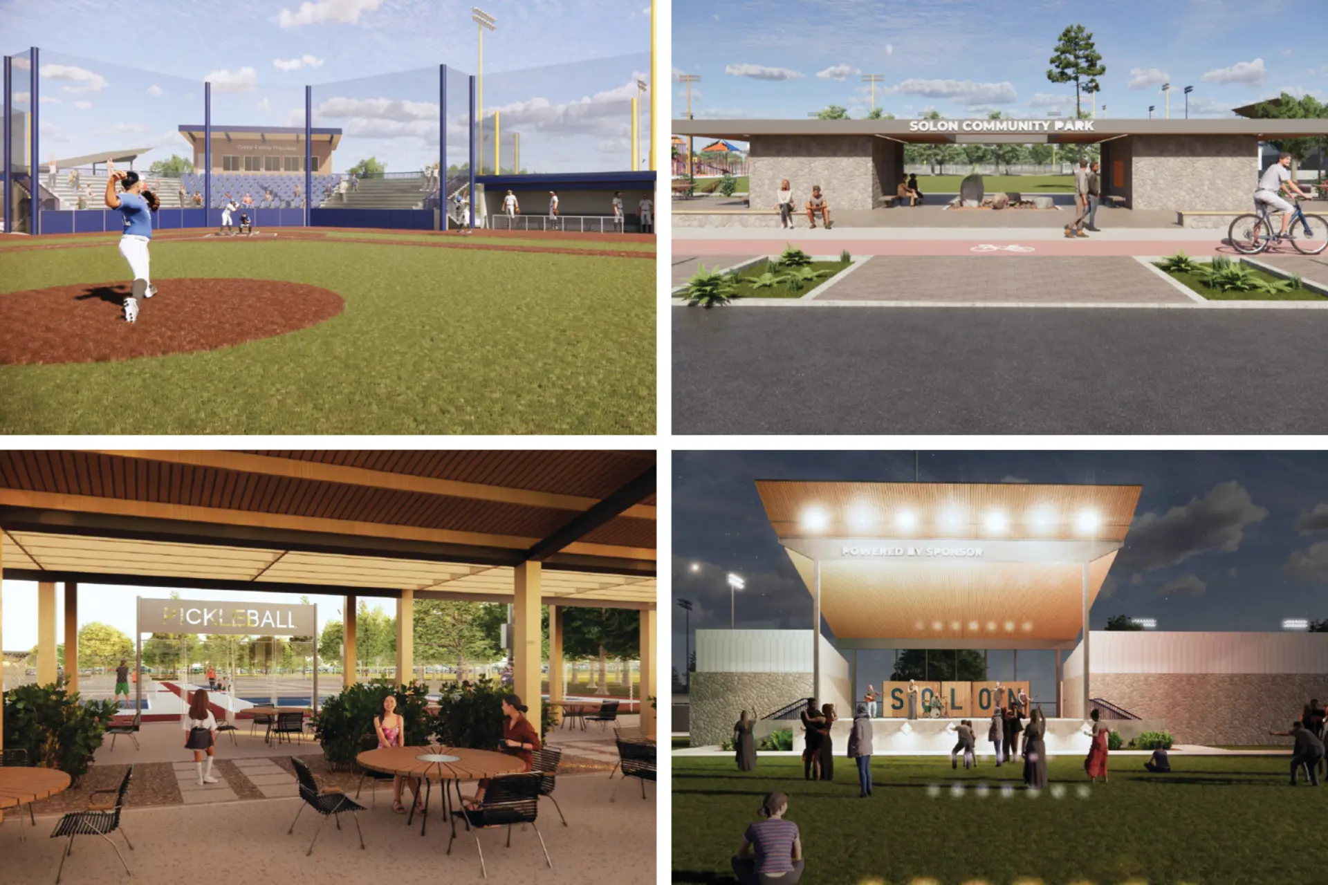 a collage of renderings showing updates to Solon Community Park
