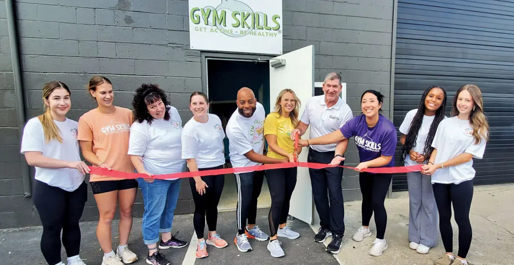 Ribbon cutting outside Gym Skills Cleveland