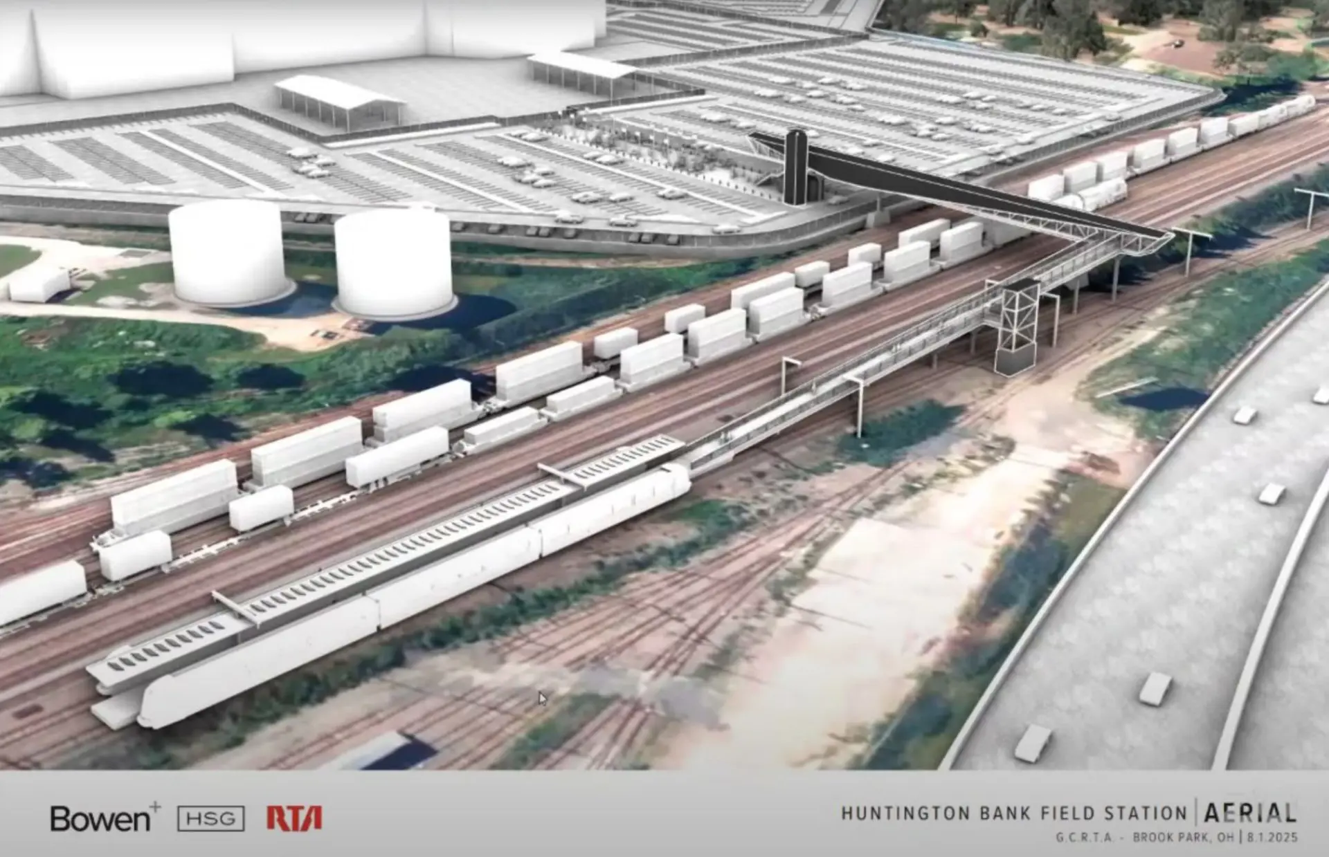 This conceptual rendering shows what the proposed Red Line train station for the new stadium could look like. The long pedestrian bridges and the need to spread the rapid transit tracks apart for the new boarding platform are why it is projected to cost $40 million