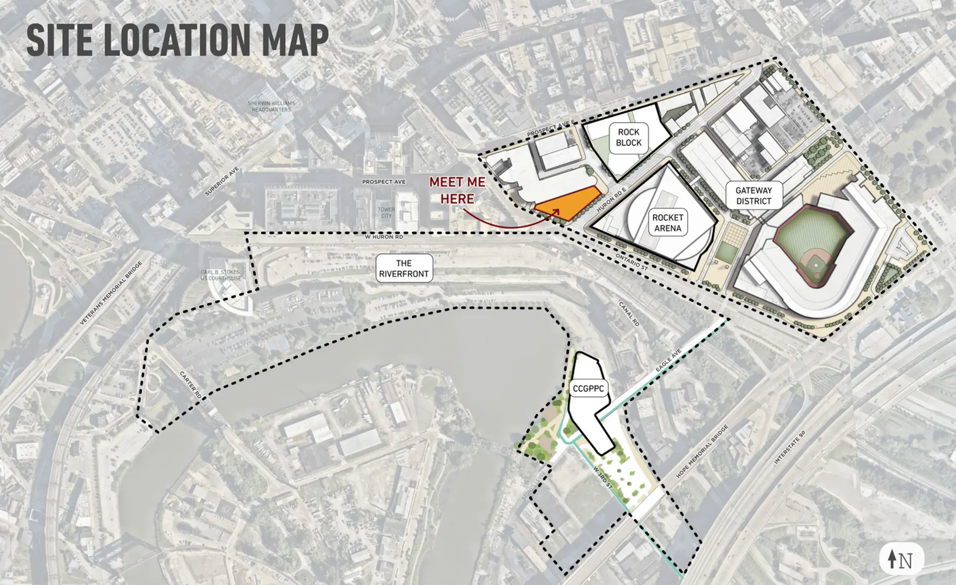This map shows the location of the proposed park in the context of REG’s developments downtown.