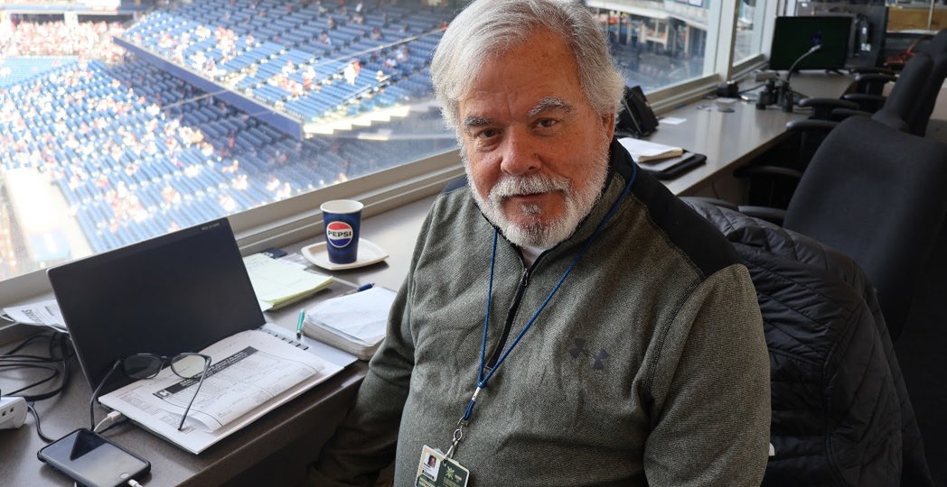 Cleveland Guardians beat writer Paul Hoynes, of the Cleveland Plain Dealer, in his seat in the Progressive Field press box on Oct. 2, 2025. Hoynes was elected to the Baseball Hall of Fame on Tuesday for his decades as a baseball writer. | PHOTOGRAPHED by Jennifer Pignolet.