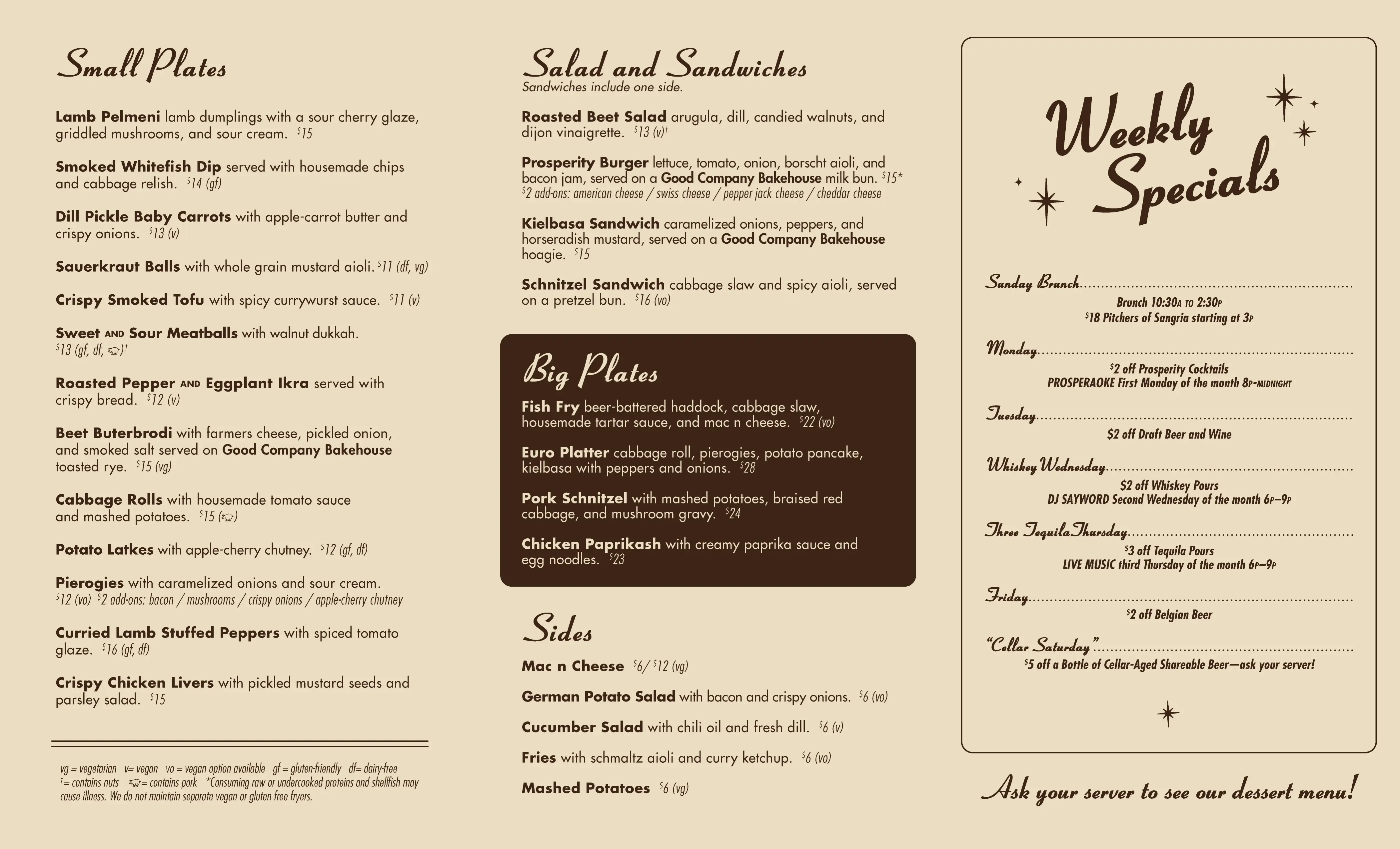 Prosperity Social Club Menu |